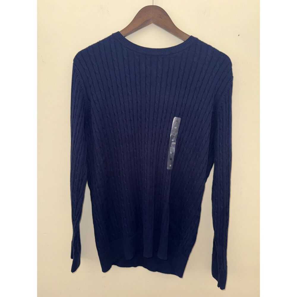 NWT Kim Rogers Cable Knit Sweater Navy Blue 100% Cotton Crewneck Size M